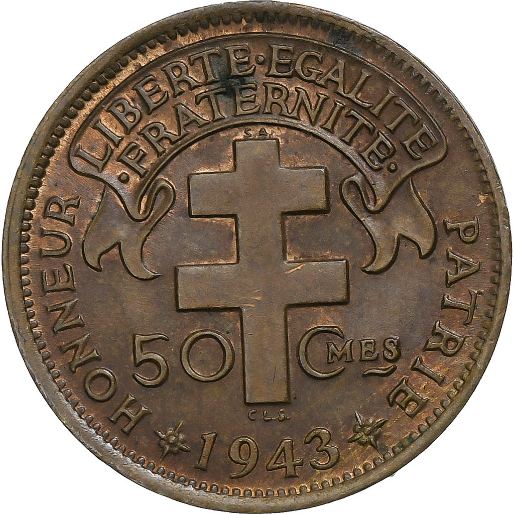 Africa equatoriale francese, 50 Centimes, 1943, Pretoria, Bronzo, BB+, KM:1a