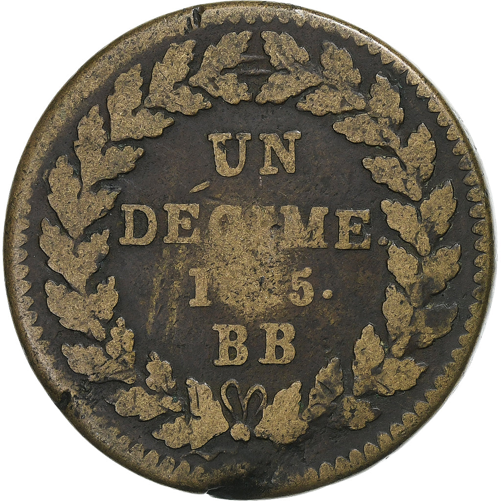 Francja, Louis XVIII, Décime., 1815., Strasbourg, Miedź, VF(30-35)
