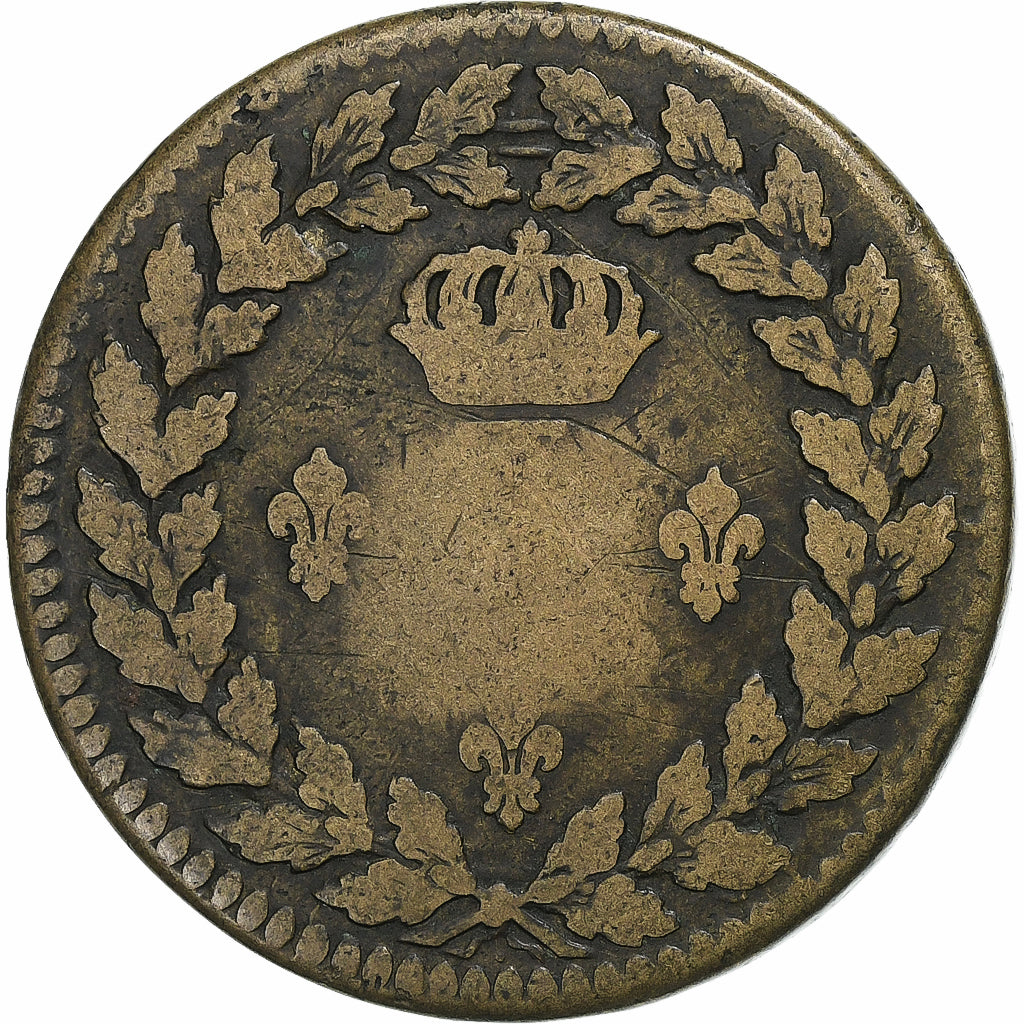França, Louis XVIII, Décime., 1815., Strasbourg, Cobre, VF(30-35)