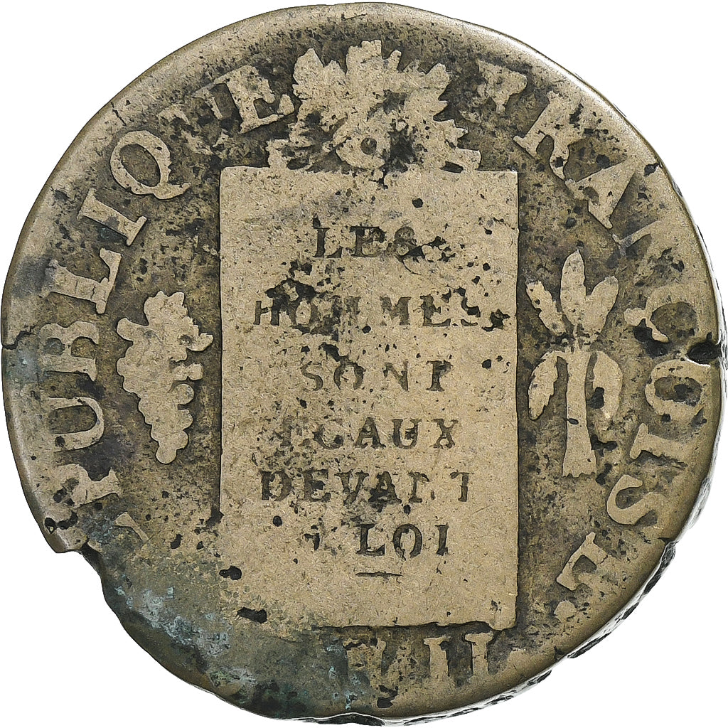 France, Sol à la balance Françoise, 1793 / AN II, Lille, Métal de cloche