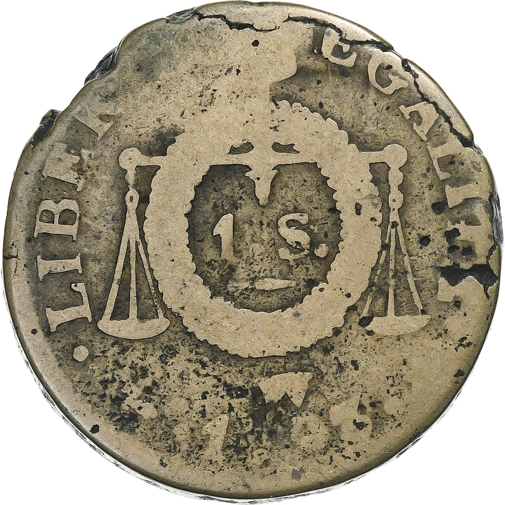 France, Sol à la balance Françoise, 1793 / AN II, Lille, Métal de cloche