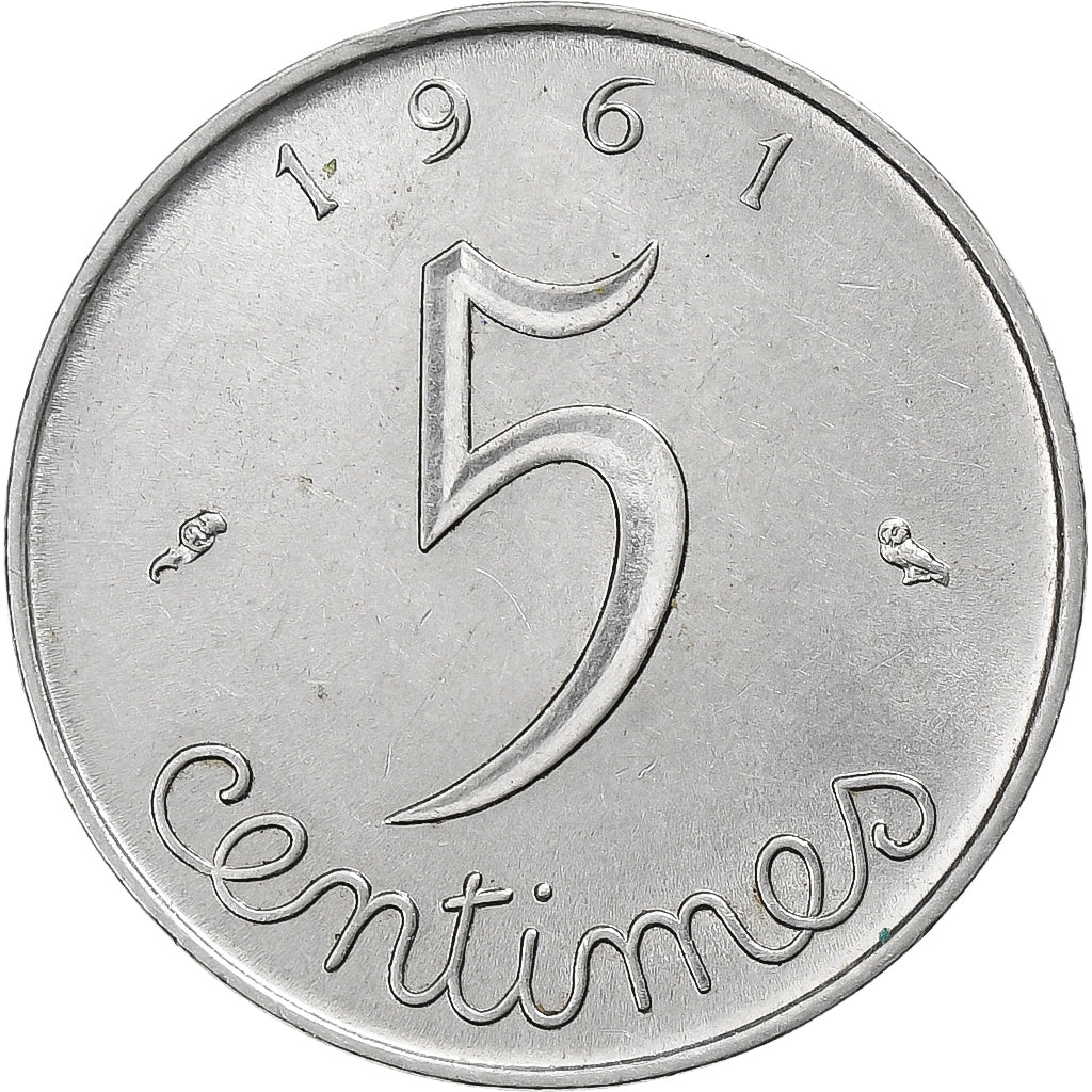 France, 5 Centimes, Épi, 1961, Paris, Stainless Steel, AU(50-53), Gadoury:172