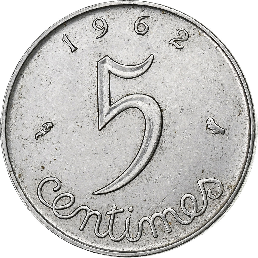 Francia, 5 Centimes, Épi, 1962, Paris, Acero inoxidable, MBC+, Gadoury:172