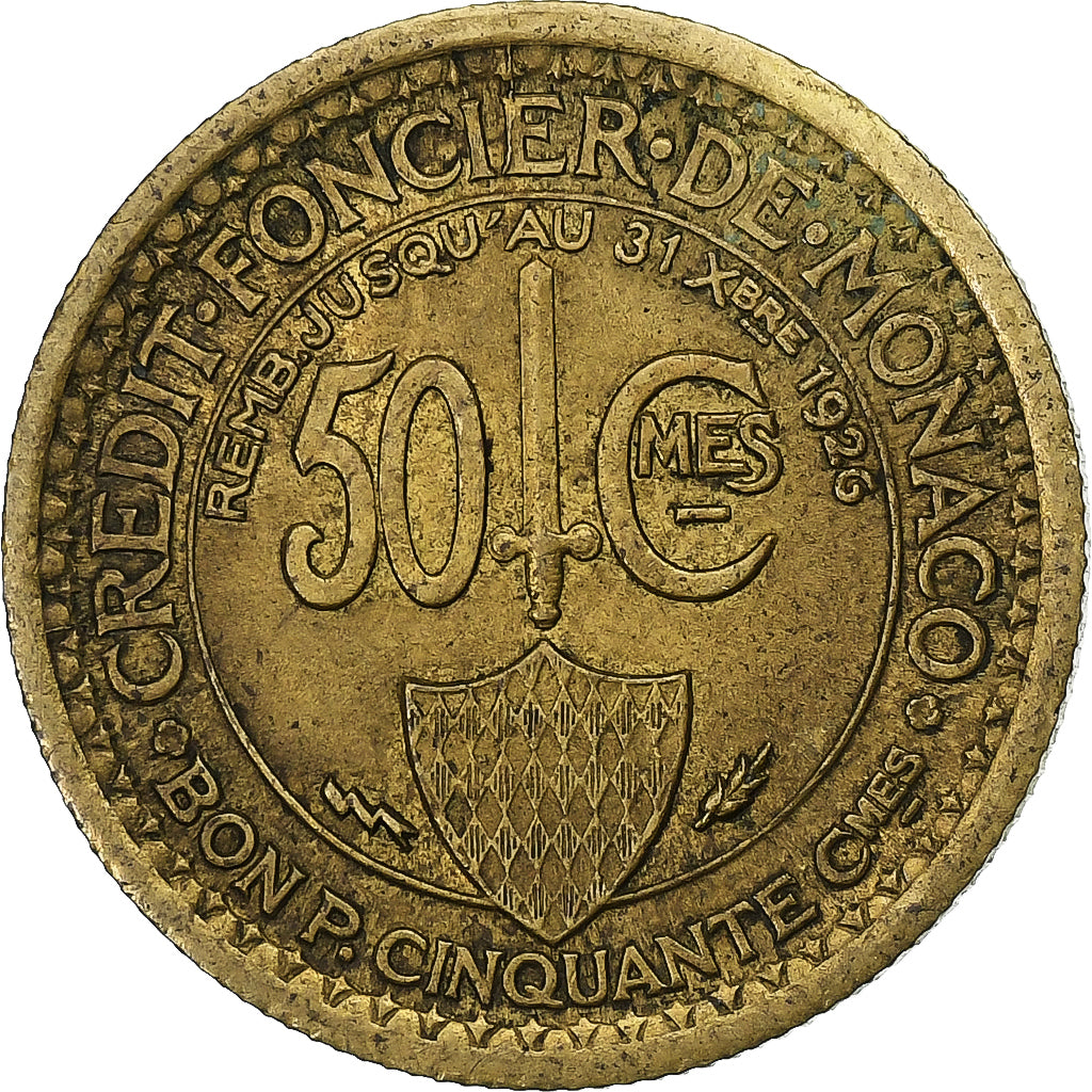 Monaco, Louis II, 50 Centimes, 1924, Poissy, Cupro-Aluminium, EF(40-45)
