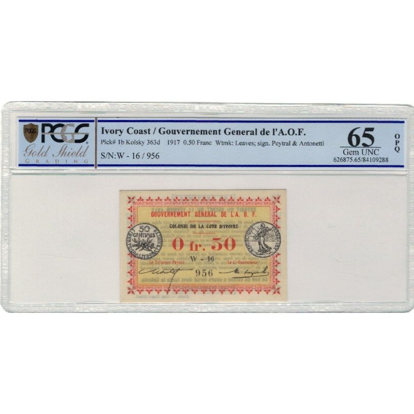 Ivory Coast, 0.50 Franc, 1917-11-02, UNC(65-70), PCGS, Gem UNC 65