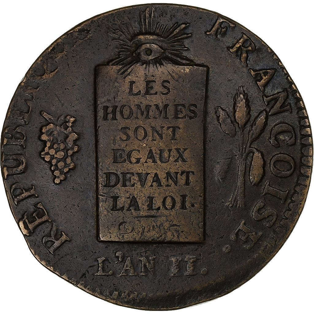 Francia, 2 sols à la Balance, 1793 / AN II, Metz, Rame, BB, Gadoury:31