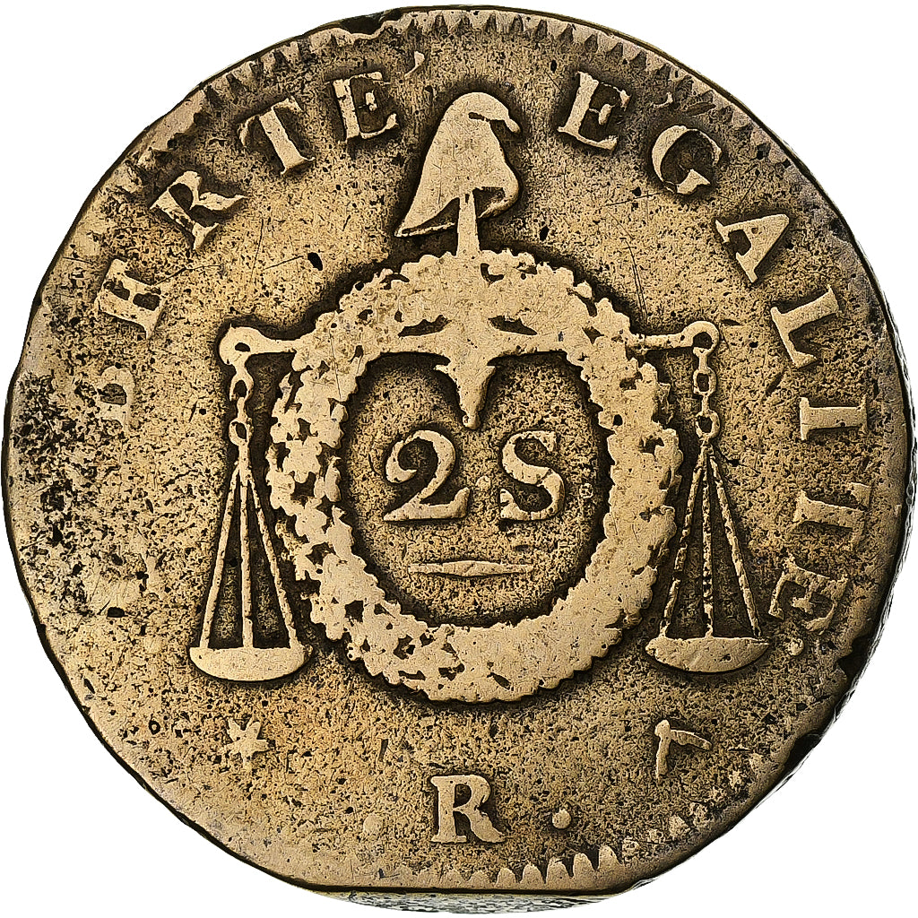 Frankreich, 2 Sols à la Balance, non daté, AN II, Orléans, Métal de cloche