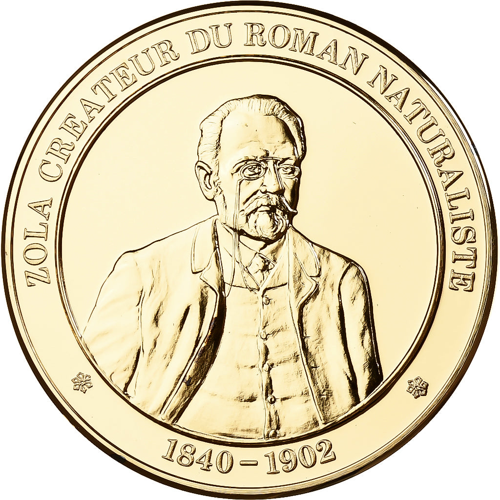 France, Medal, Émile Zola, Franklin Mint, Vermeil, Proof, MS(65-70)