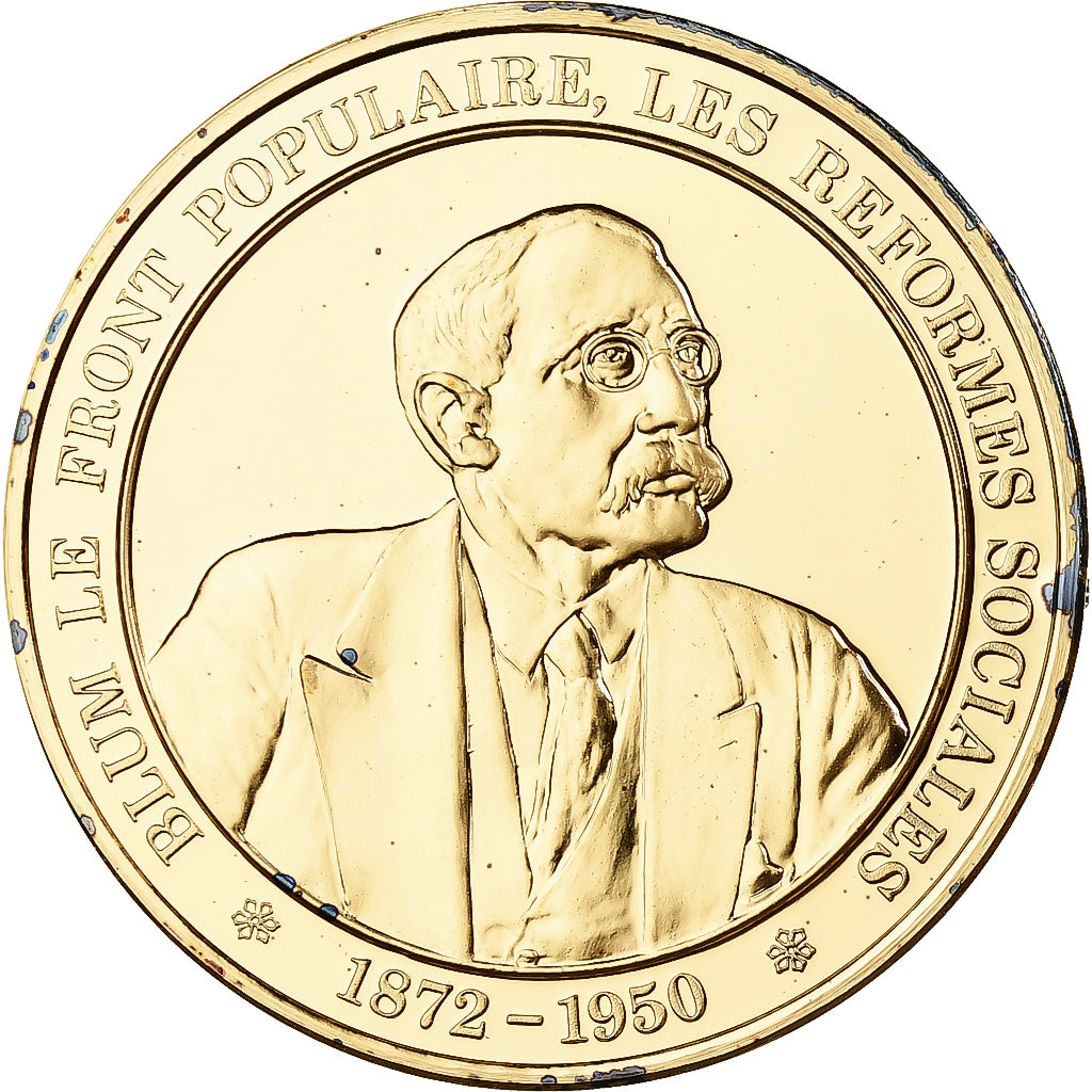 France, Medal, Léon Blum, Franklin Mint, Vermeil, Proof, MS(65-70)