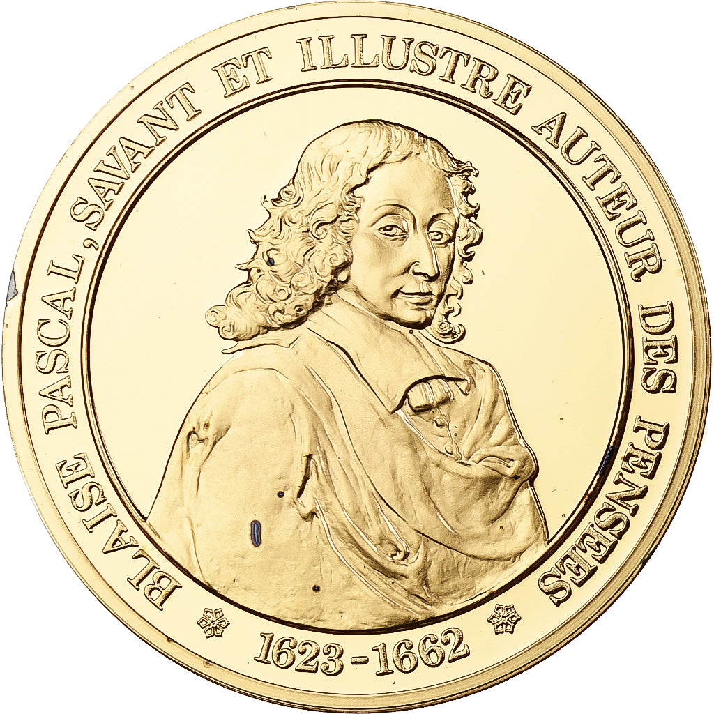 France, Medal, Blaise Pascal, Franklin Mint, Vermeil, Proof, MS(65-70)
