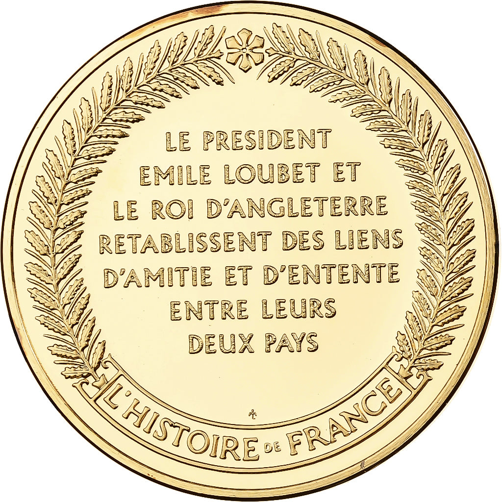 France, Medal, L'Entente Cordiale, Franklin Mint, Vermeil, Proof, MS(65-70)