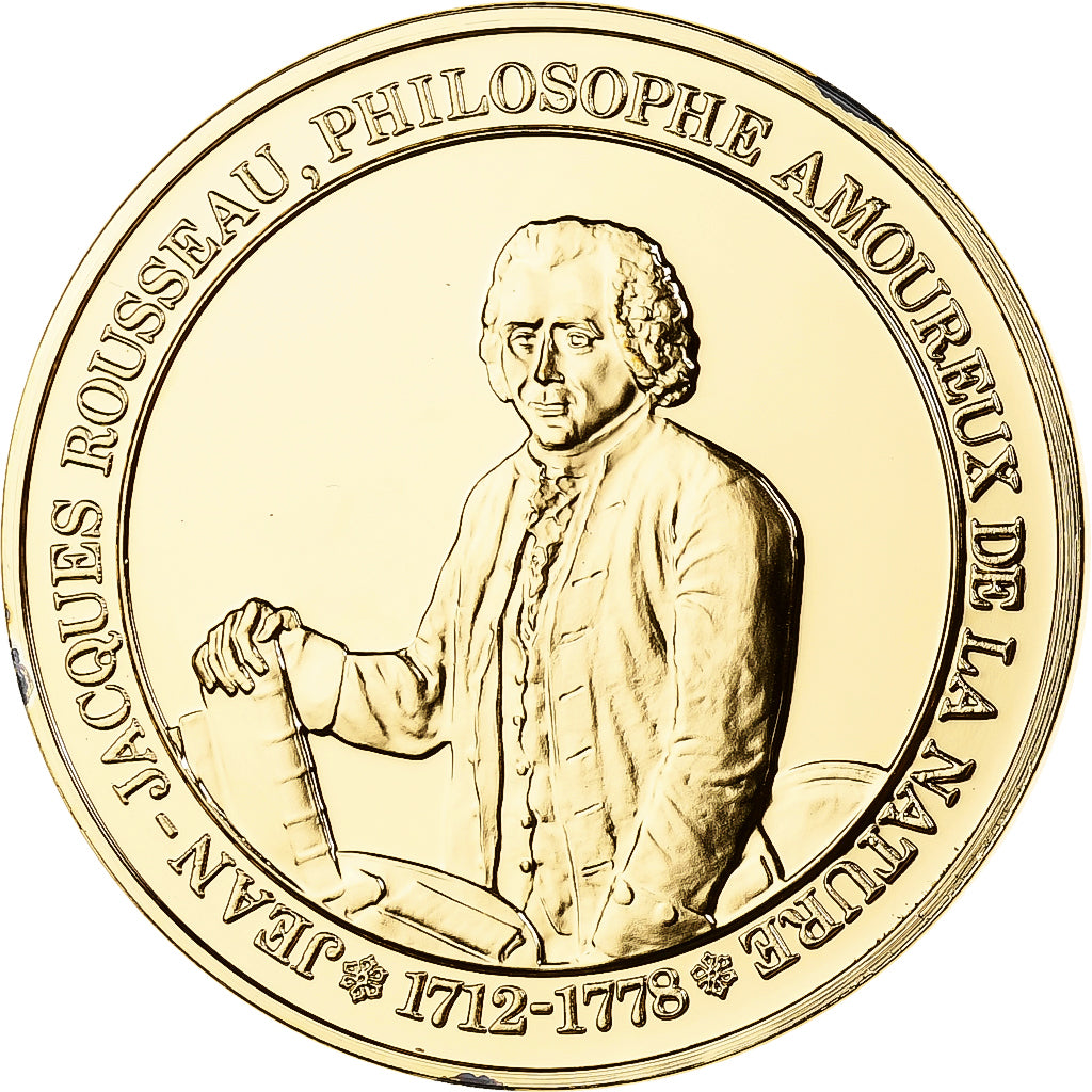 France, Medal, Jean-Jacques Rousseau, Franklin Mint, Vermeil, Proof, MS(65-70)