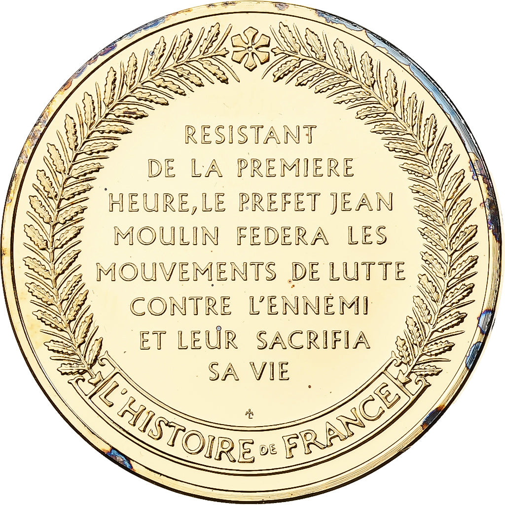 France, Medal, Jean Moulin, Franklin Mint, Vermeil, Proof, MS(65-70)