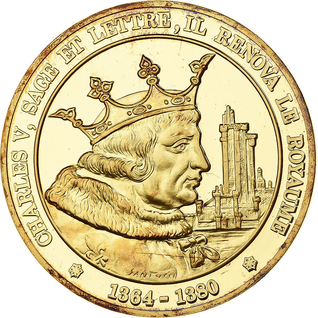 France, Medal, Charles V, Franklin Mint, Vermeil, Proof, MS(65-70)