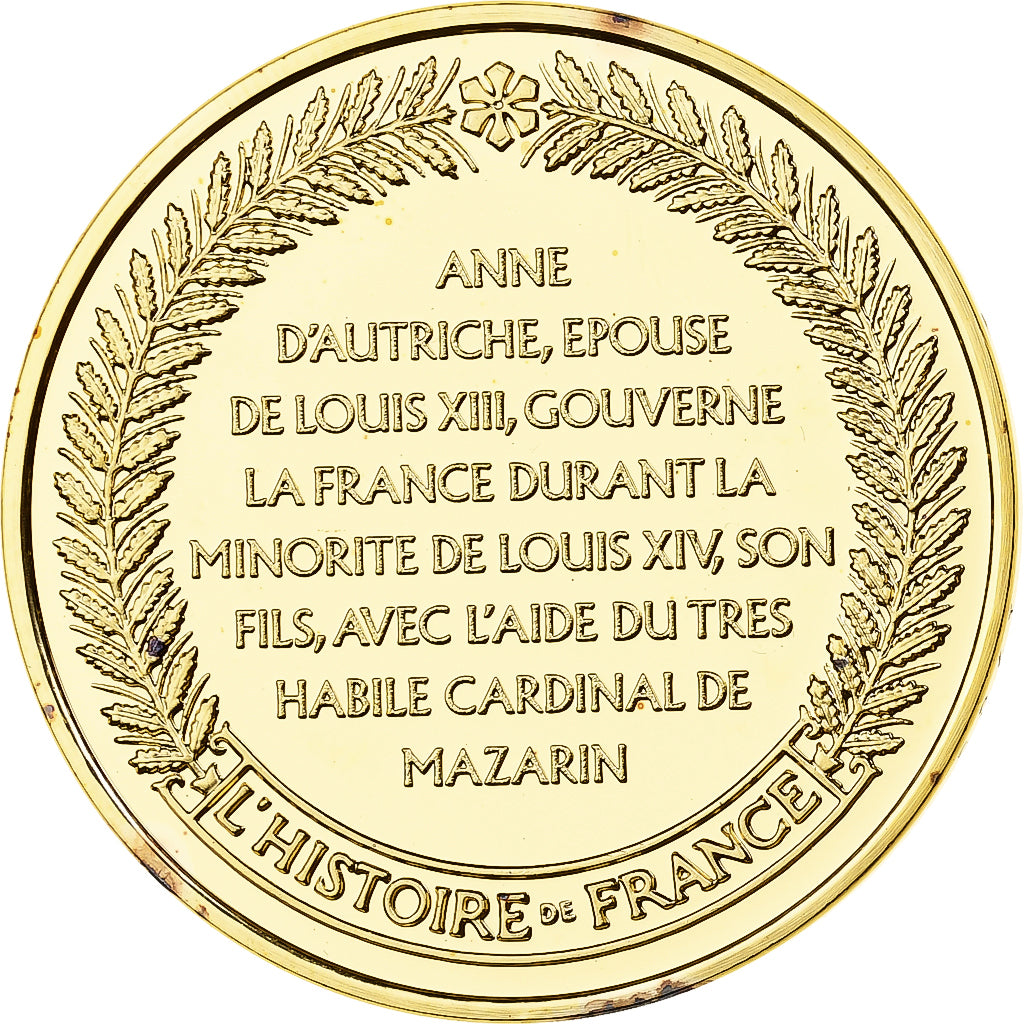 France, Medal, Anne d'Autriche, Franklin Mint, Vermeil, Proof, MS(65-70)