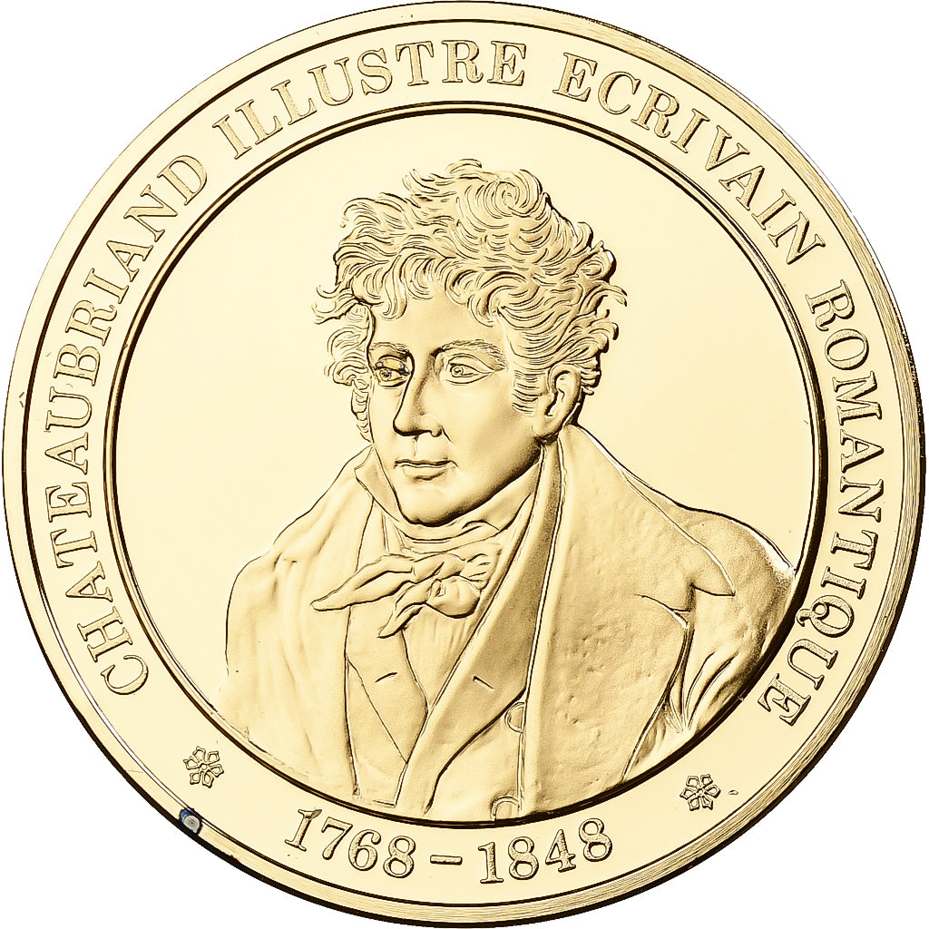 France, Medal, Chateaubriand, Franklin Mint, Vermeil, Proof, MS(65-70)