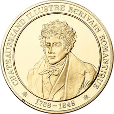 France, Medal, Chateaubriand, Franklin Mint, Vermeil, Proof, MS(65-70)