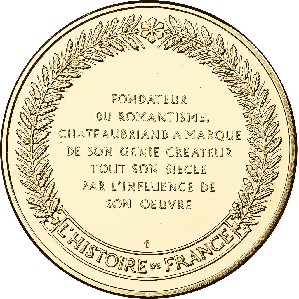 France, Medal, Chateaubriand, Franklin Mint, Vermeil, Proof, MS(65-70)