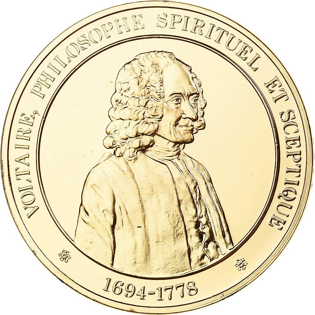 France, Medal, Voltaire, Franklin Mint, Vermeil, Proof, MS(65-70)