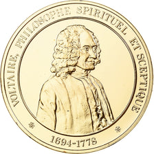 France, Medal, Voltaire, Franklin Mint, Vermeil, Proof, MS(65-70)