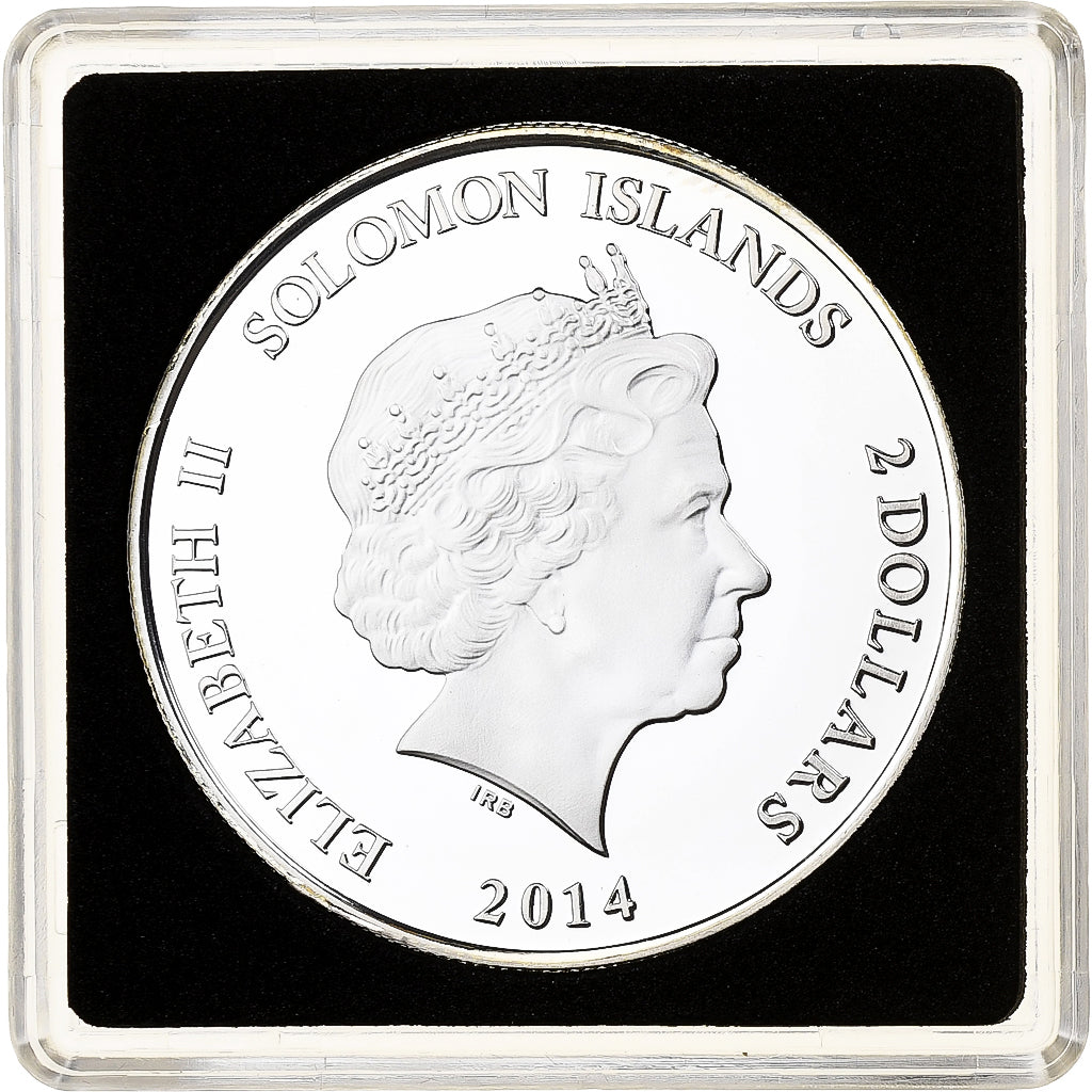Isole Salomone, Elizabeth II, 2 Dollars, Winged scarab, 2014, FS, Argento, FDC