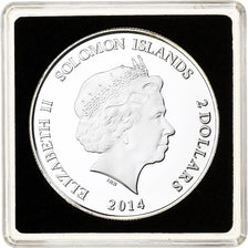 Isole Salomone, Elizabeth II, 2 Dollars, Winged scarab, 2014, FS, Argento, FDC