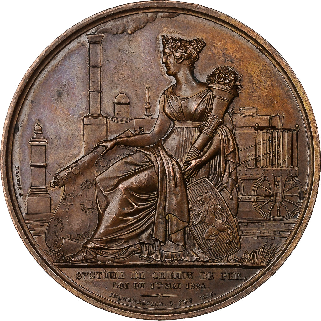 France, Medal, Léopold Ier, Inauguration du système de chemin de fer, 1835
