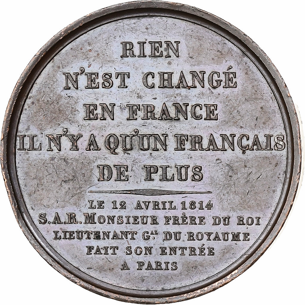 Francja, medal, Charles Philippe de France, 1814, Brązowy, Gayrard, AU(55-58)