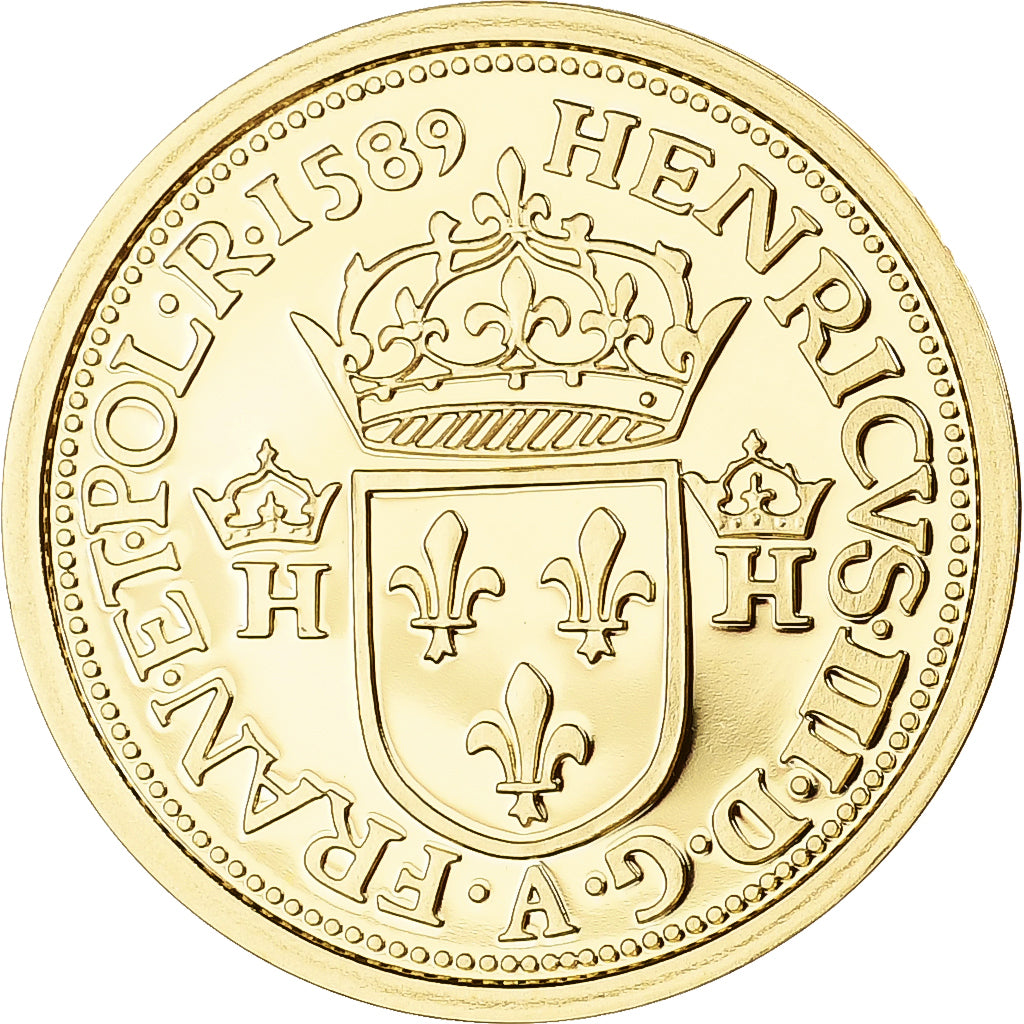 France, Jeton, Henri III, Reproduction Henri d'Or, 1589, Or, FDC, BE