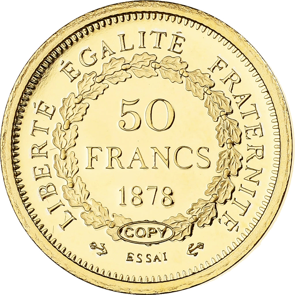 France, Jeton, Reproduction du 50 francs Génie, 1878, Or, FDC, BE
