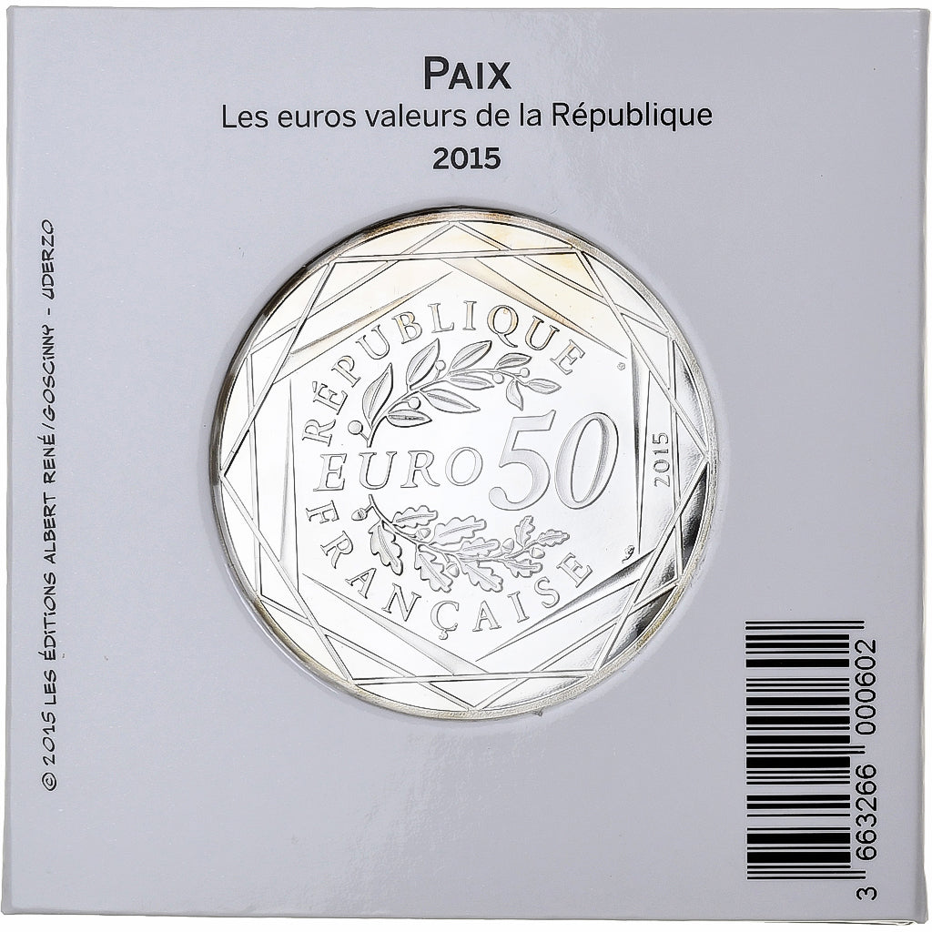 France, 50 Euro, Astérix et la paix, Proof, 2015, MDP, Silver, MS(65-70)