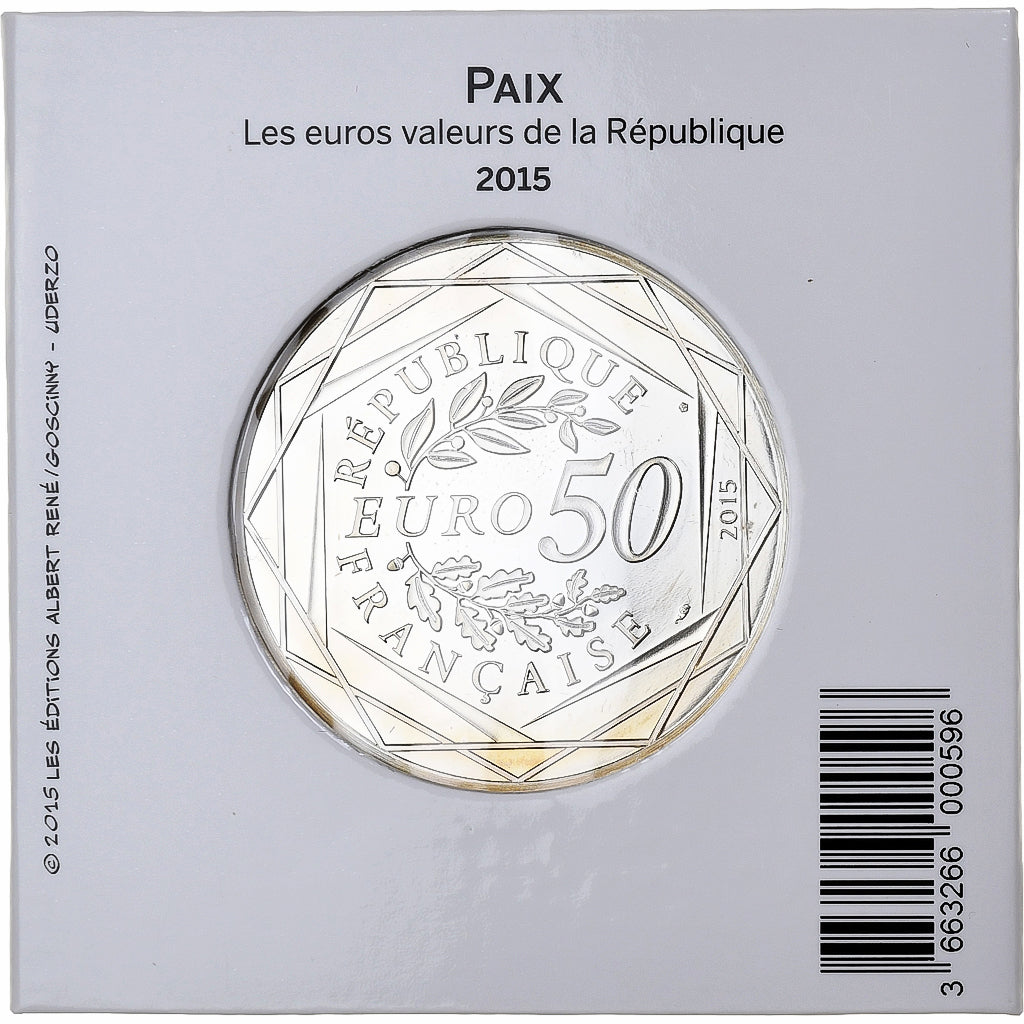 France, 50 Euro, Astérix et la paix, Proof, 2015, MDP, Silver, MS(65-70)