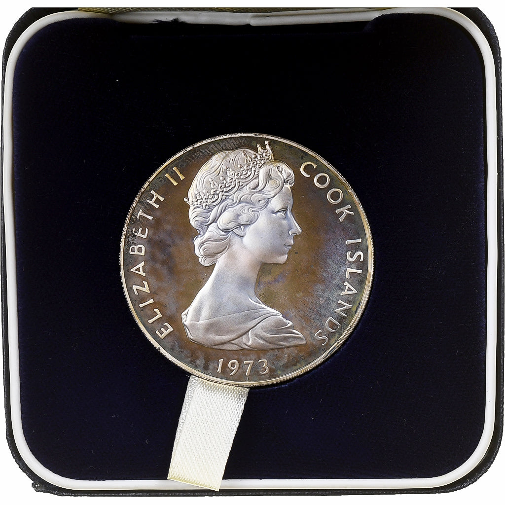 Isole Cook, Elizabeth II, 2 Dollars, Coronation, 1973, FS, Argento, SPL, KM:8