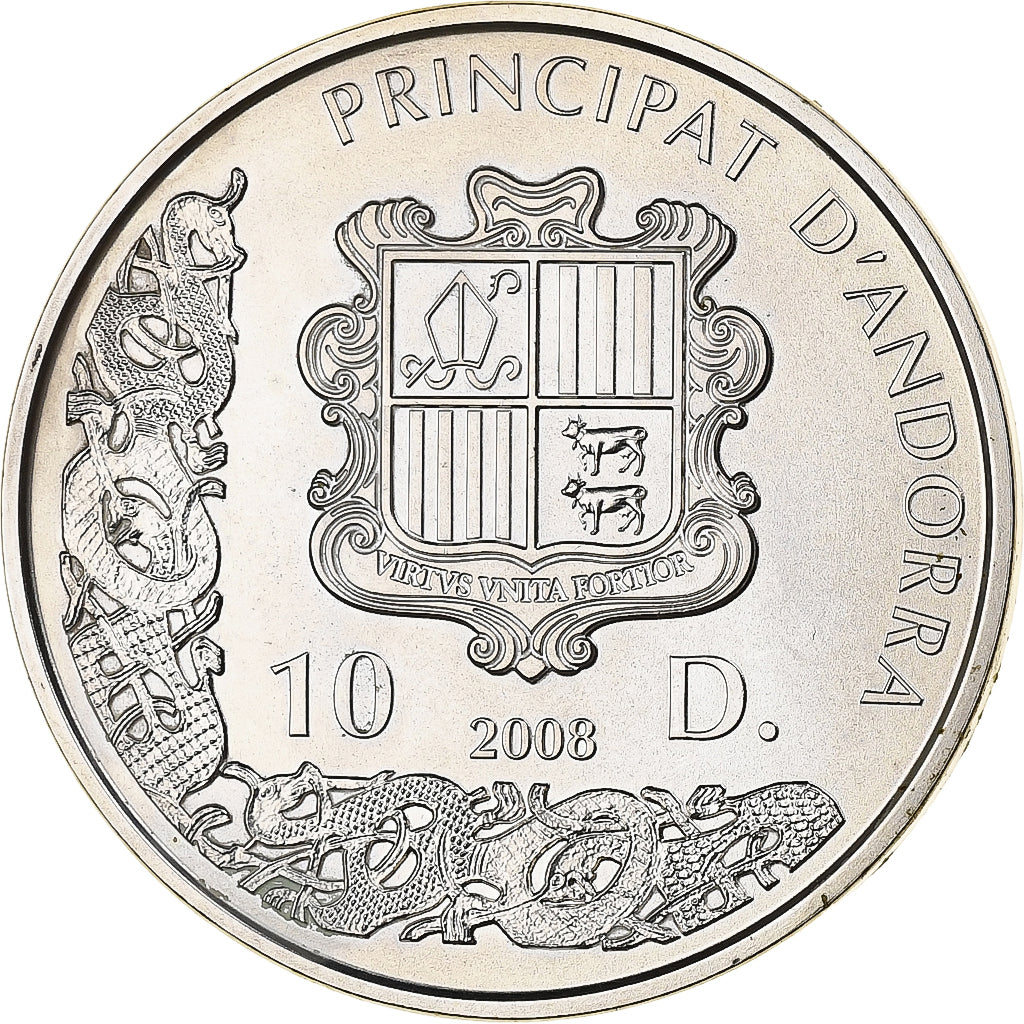 Andorra, 10 Diners, Viking Woman, 2008, Proof, Silver, MS(65-70), KM:409