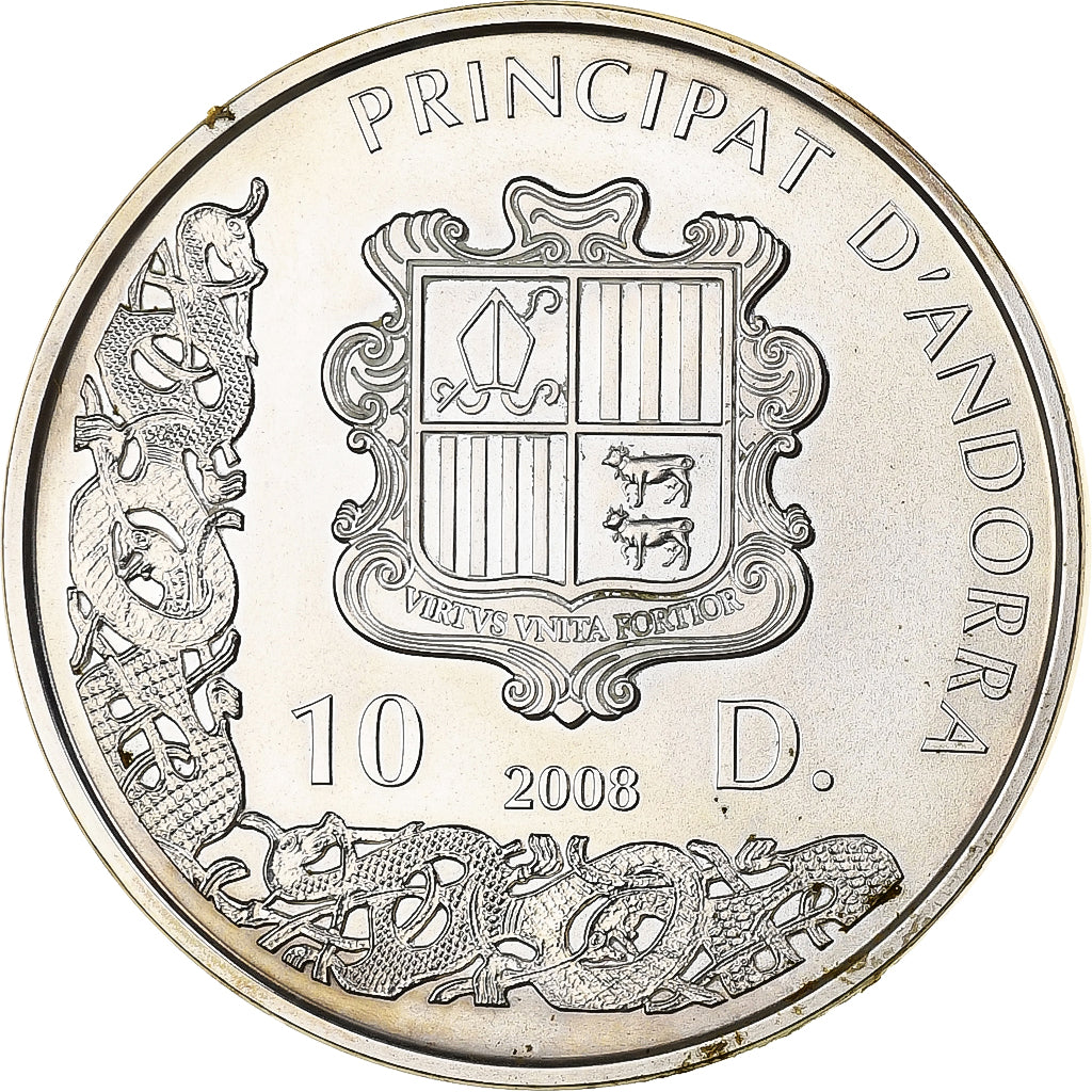 Andorra, 10 Diners, Drakkar, 2008, Proof, Prata, MS(65-70), KM:272