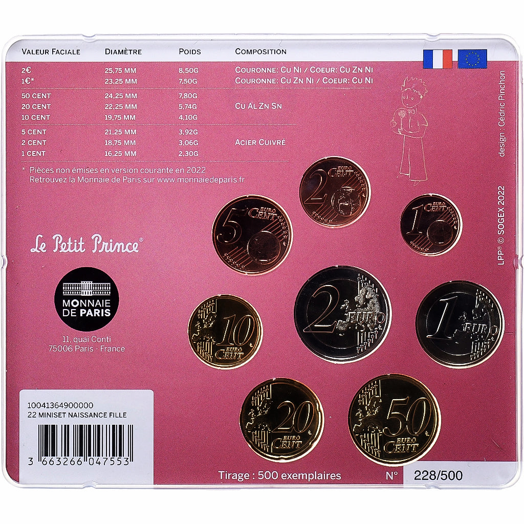 France, Coffret 1c. à 2€, Petit Prince, Naissance d'une Petite Fleur, BU