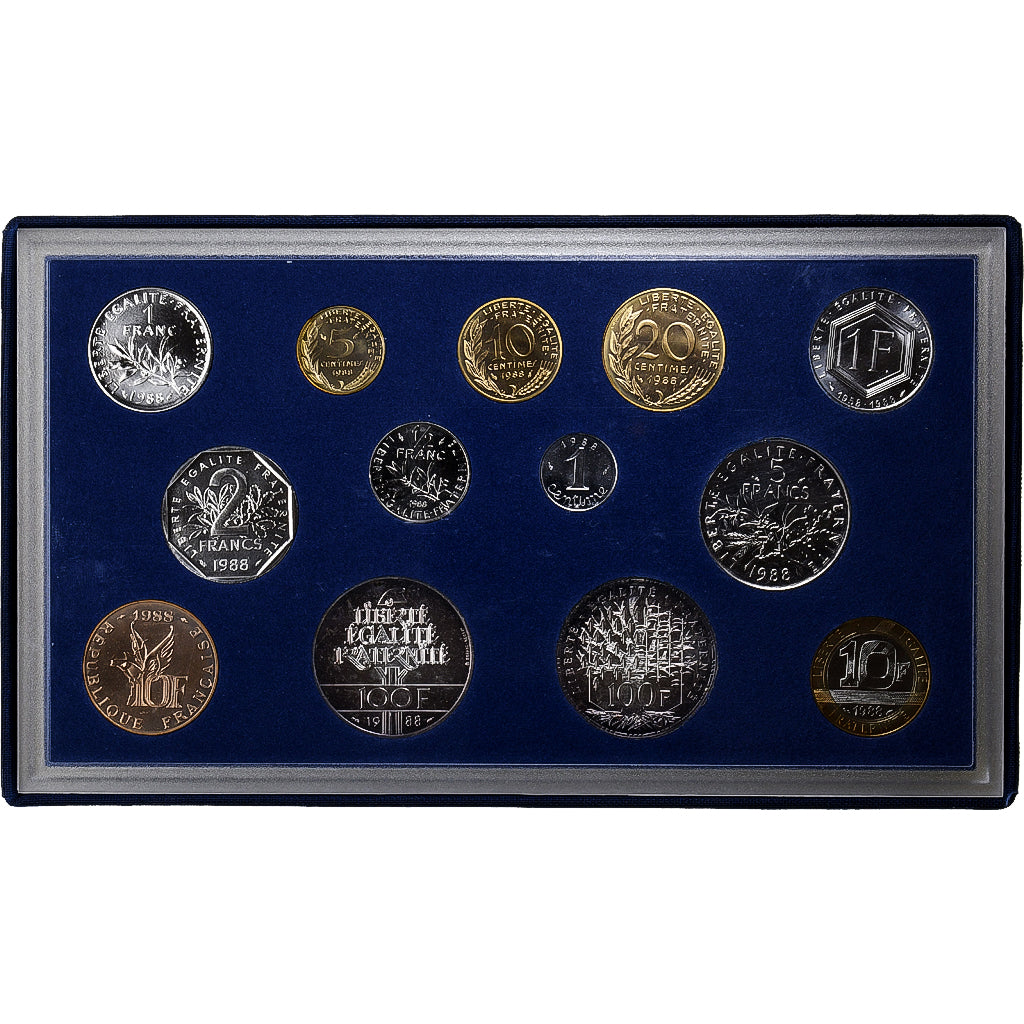 France, Coffret 1 c. à 100 frs., 1988, Monnaie de Paris, FDC, MS(65-70)