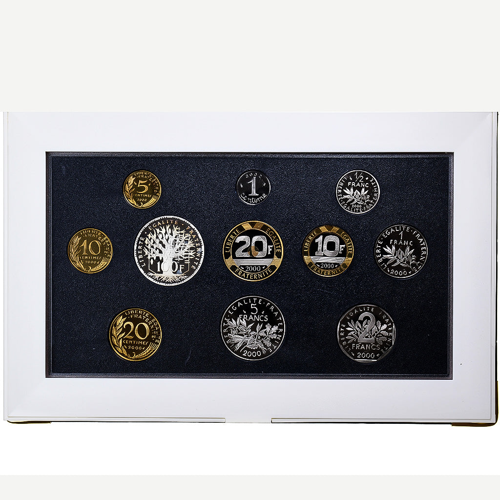 France, Coffret 1 c. à 100 frs., 2000, Monnaie de Paris, Proof, MS(65-70)