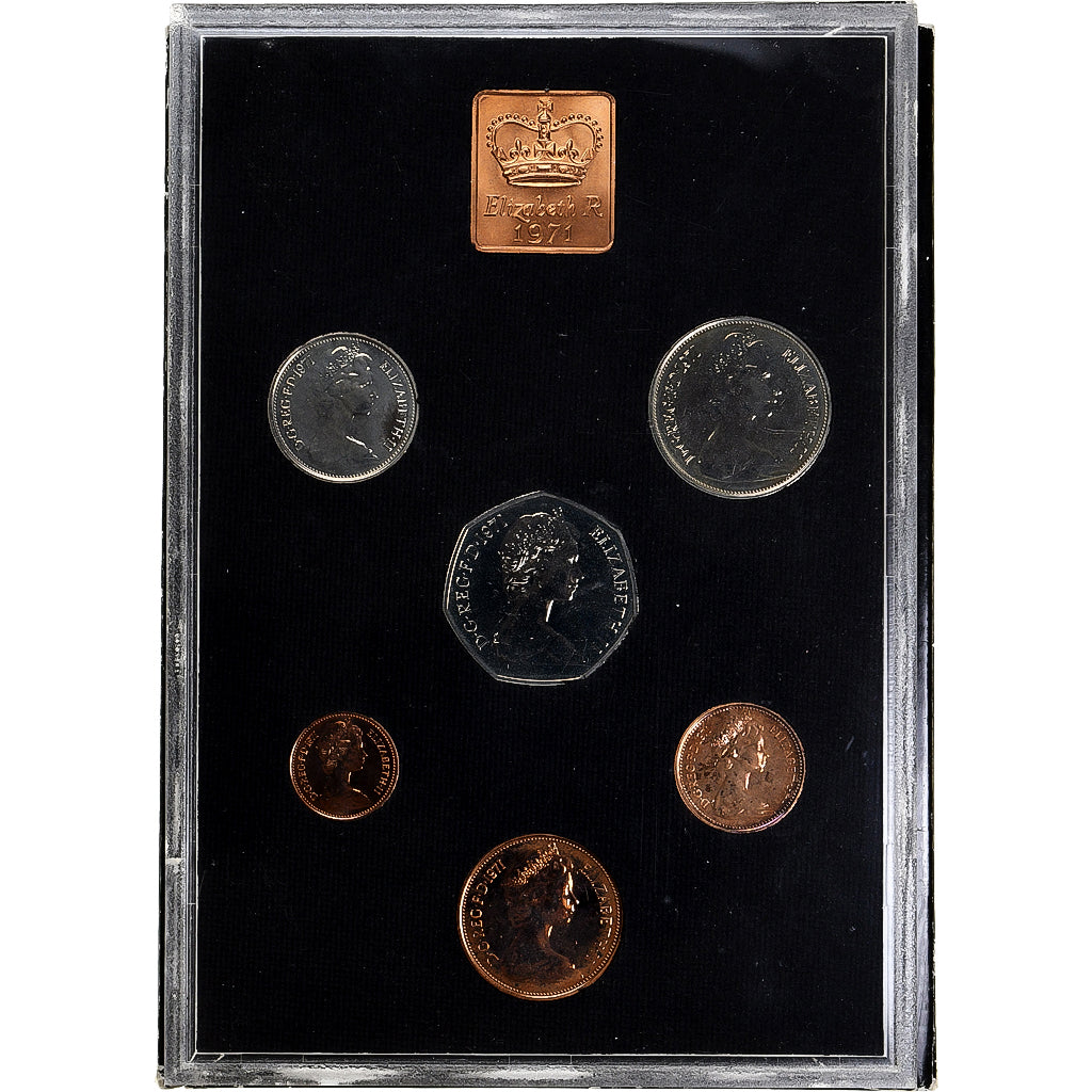 Royaume-Uni, Elizabeth II, Set 1/2 penny to 50 new pence, 1971, Londres, BU, FDC