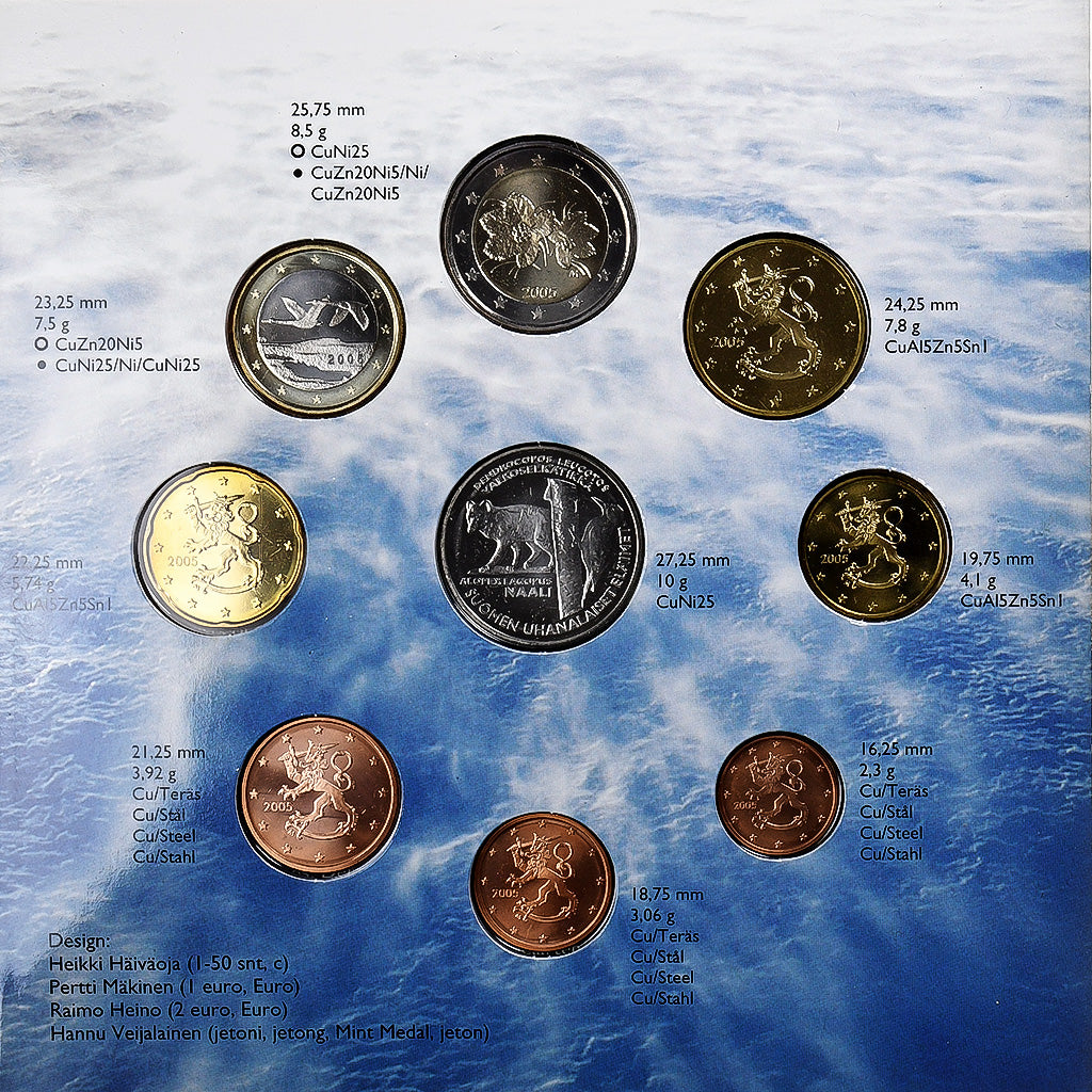 Finlandia, Set 1 ct. - 2 Euro + Token, Arctic fox, BU, 2005, Rahapaja Oy, N.C.