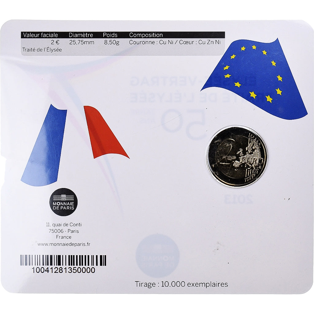 Francia, 2 Euro, 50 ans du traité de l'Élysée, BU, 2013, MDP, Bi-metallico