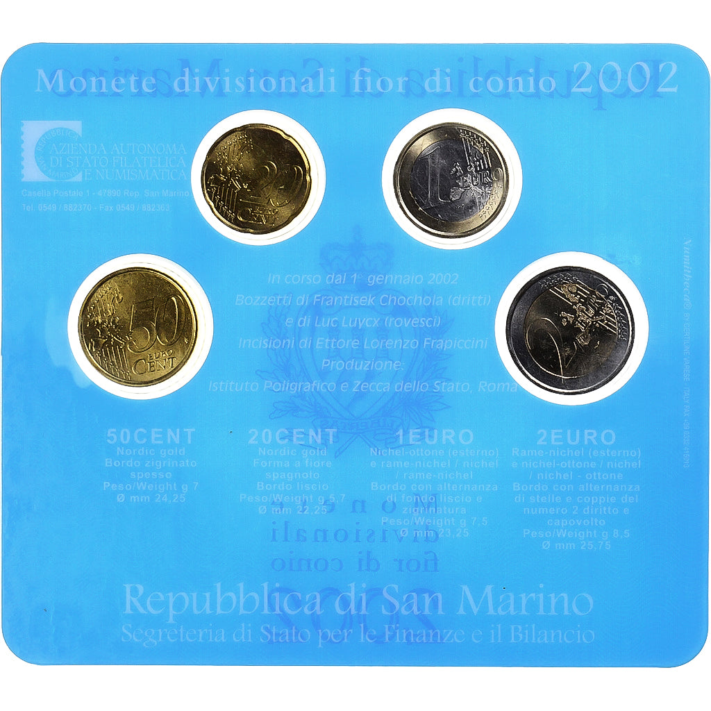 San Marino, 20 Cents to 2€, FDC, 2002, Rome, n.v.t., FDC