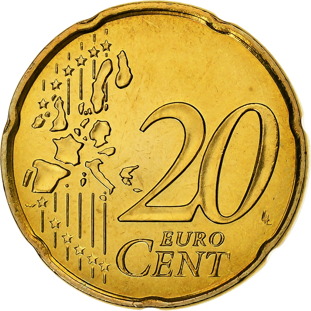 France, 20 Euro Cent, BU, 2002, Monnaie de Paris, Nordic gold, MS(65-70)