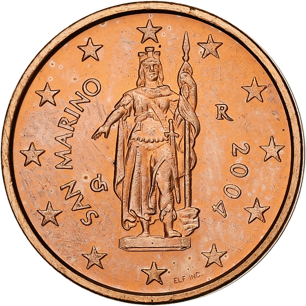 San Marino, 2 Euro Cent, BU, 2004, Rome, Aço Cromado a Cobre, MS(63)