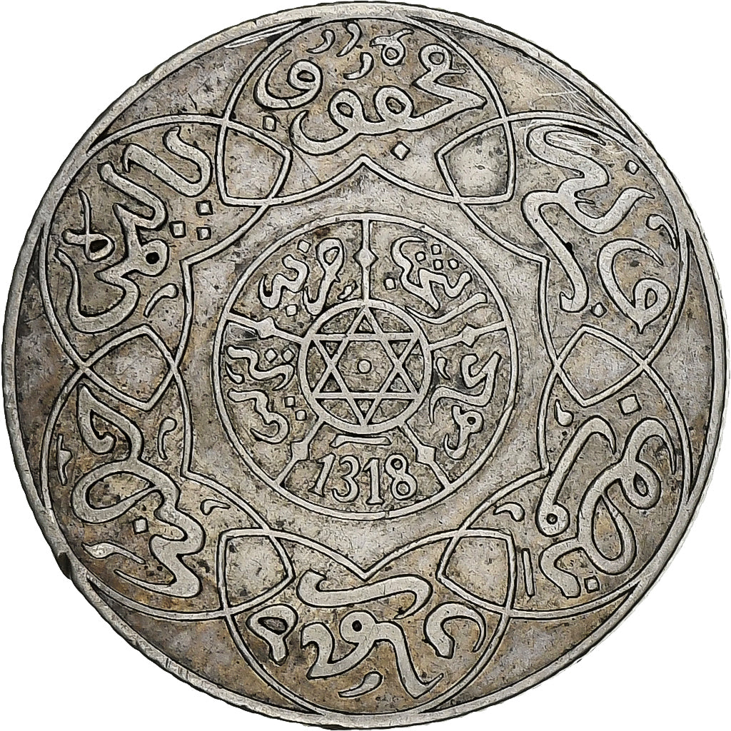 Morocco, Abdelaziz, 2-1/2 Dirhams, AH 1318/1901, Berlin, Silver, AU(55-58)