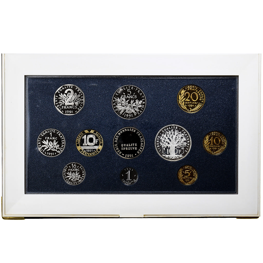 France, Coffret 1 c. à 100 frs. + jeton, 1991, Monnaie de Paris, Proof