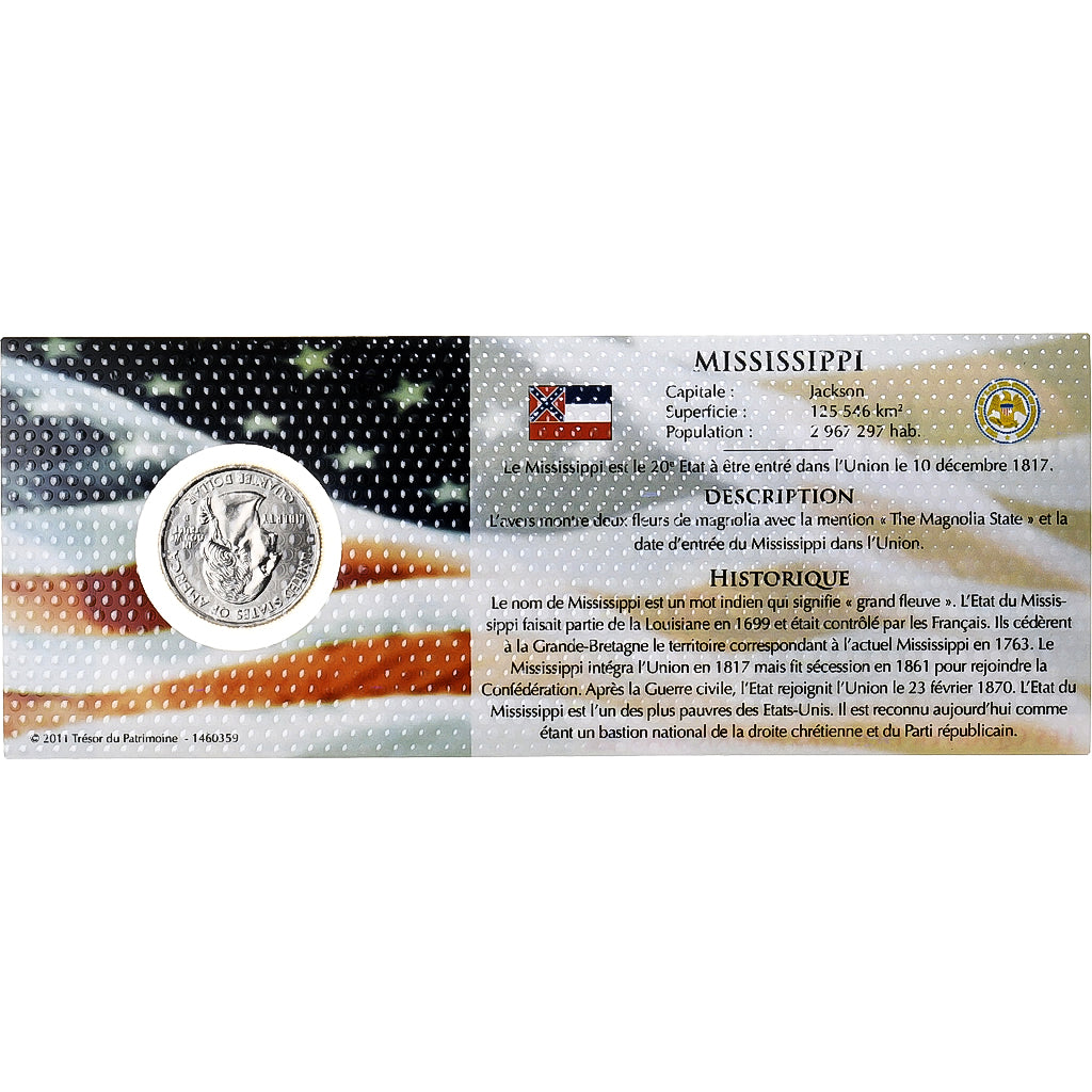 Estados Unidos, quarter dollar, Mississippi, 2002, Philadelphia, Cobre -