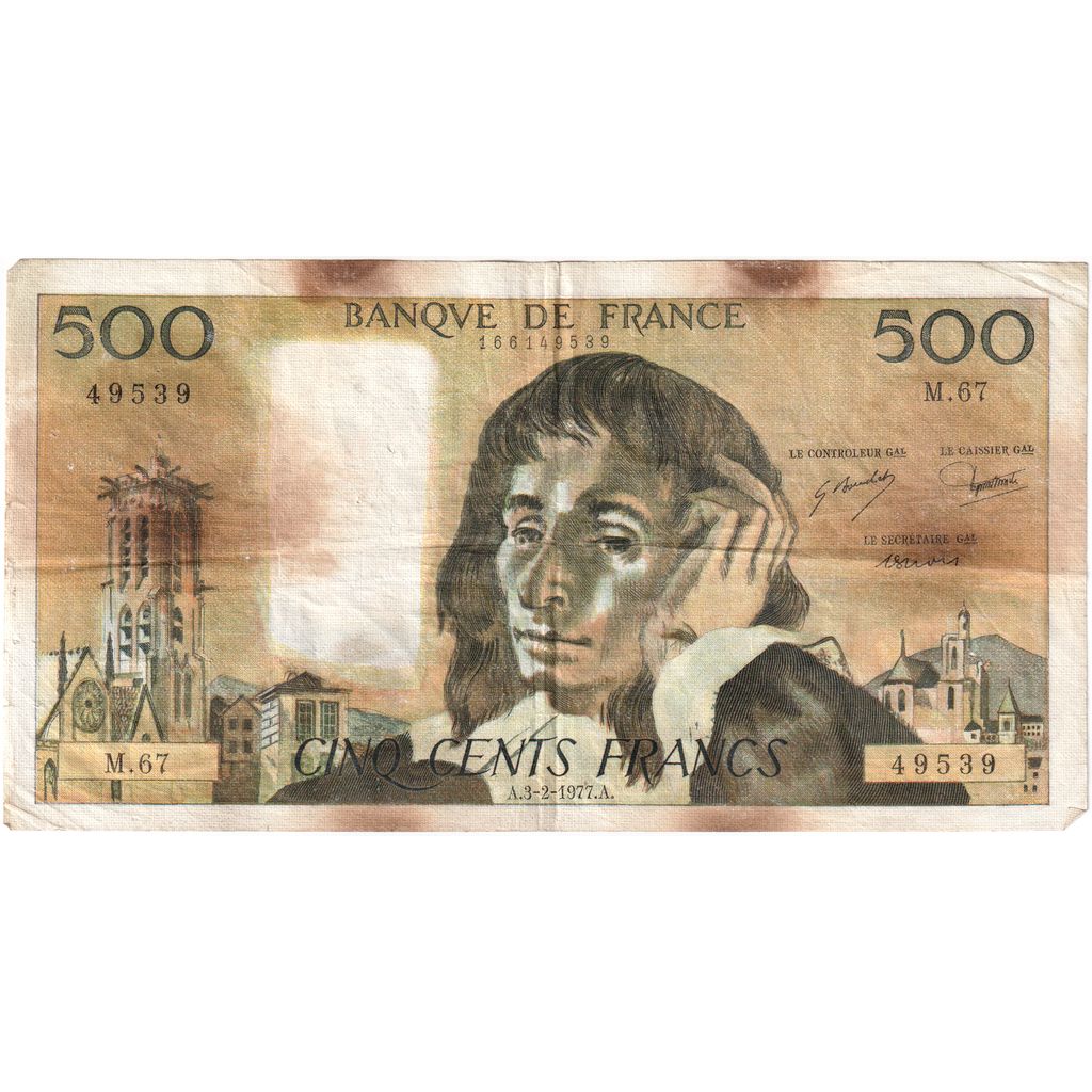 Francia, 500 Francs, Pascal, 1977-02-03, M.6749539, MB