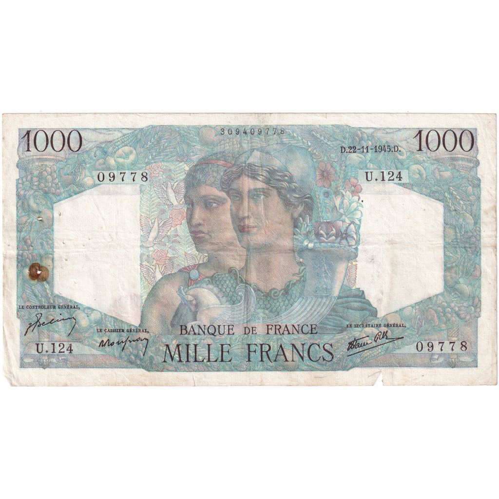 Francia, 1000 Francs, Cérès et Mercure, 1945-11-22, U.12409778, BC+