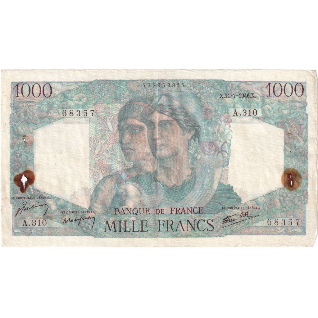 France, 1000 Francs, Minerve et Hercule, 1946-07-11, A.31068357, VF(30-35)